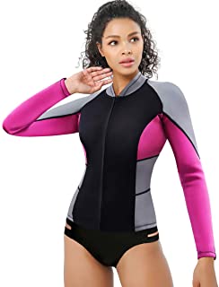 CtriLady Wetsuit Top, Women’s Wetsuit Long Sleeve Jacket, Neoprene 1.5mm High-Necked Wetsuits with Front Zipper for Swimming Diving Surfing Boating Kayaking Snorkeling